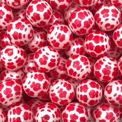 20mm Double Red Heart Printed Acrylic Beads