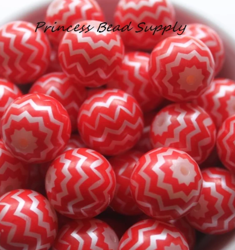 20mm Red Chevron Acrylic Beads