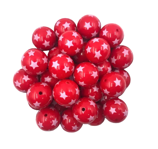 20mm All Over Red Star Acrylic Beads