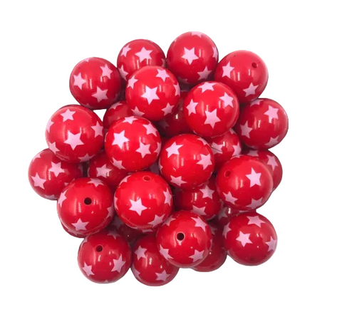 20mm All Over Red Star Acrylic Beads