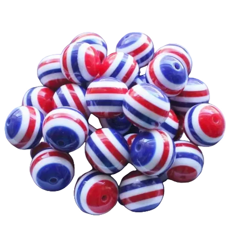 20mm Red, White & Blue Stripe Acrylic Beads