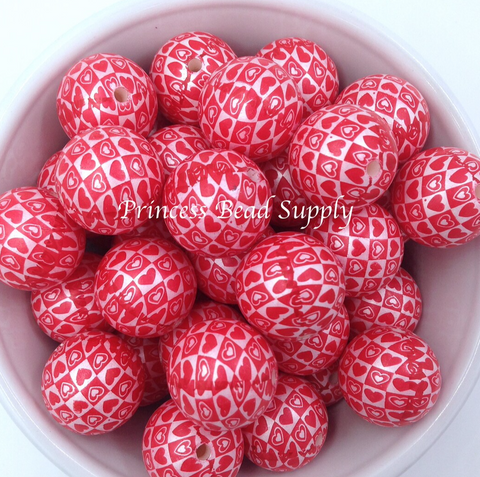 20mm Red Heart Printed Acrylic Beads