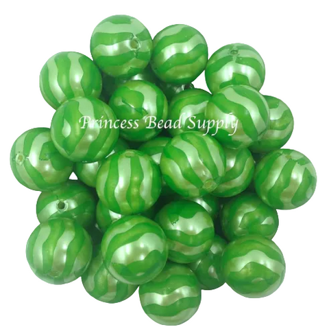 20mm Green Watermelon Rind Pearl Acrylic Beads