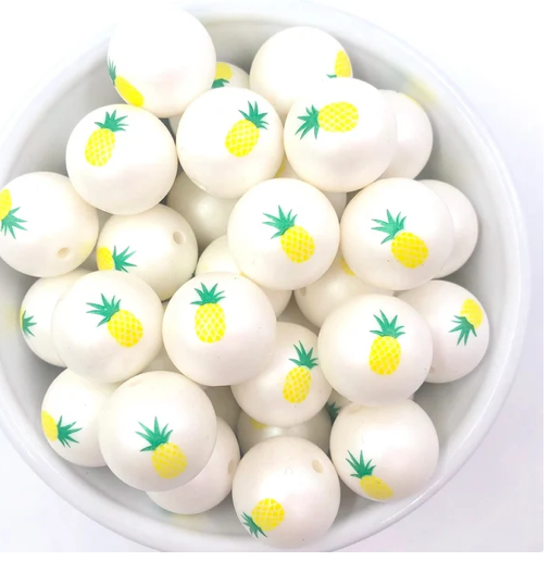 20mm Pineapple Print Acrylic Beads