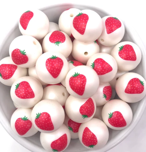 20mm Strawberry Print Acrylic Beads