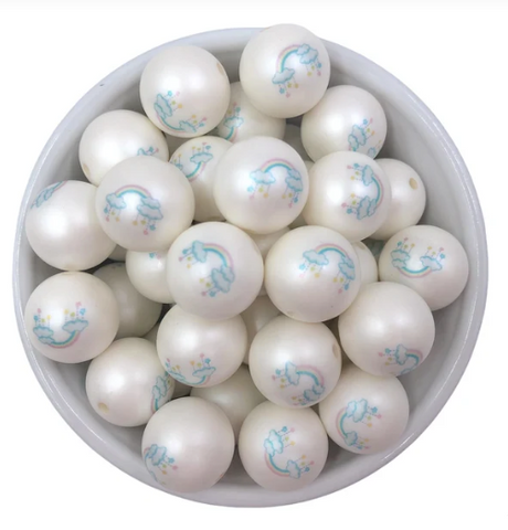 Set of 5 20mm Rainbow & Cloud Print Acrylic Beads