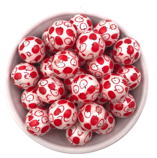 20mm All Over Apple Print Acrylic Beads