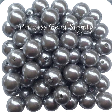 12mm Silver Gray Pearl Acrylic Beads