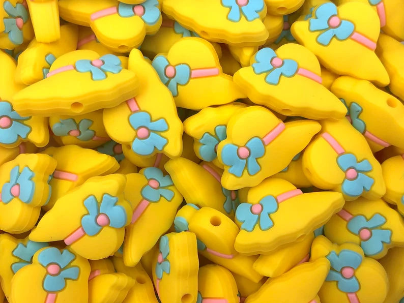 Summer Sun Hat Silicone Focal Beads--YELLOW