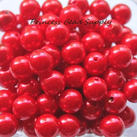 12mm Red Pearl Acrylic Beads