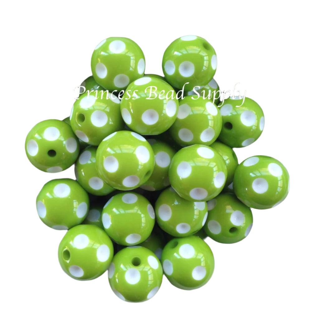 20mm Apple Green Polka Dot Acrylic Beads