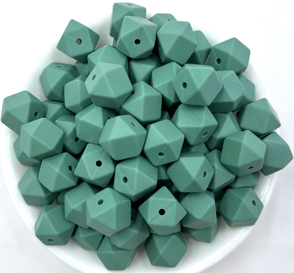 17mm Eucalyptus Green Hexagon Silicone Beads