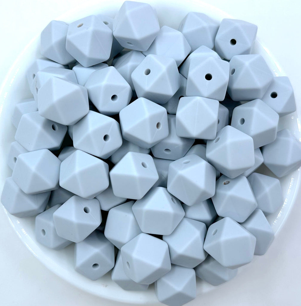 17mm Frost Blue Hexagon Silicone Beads