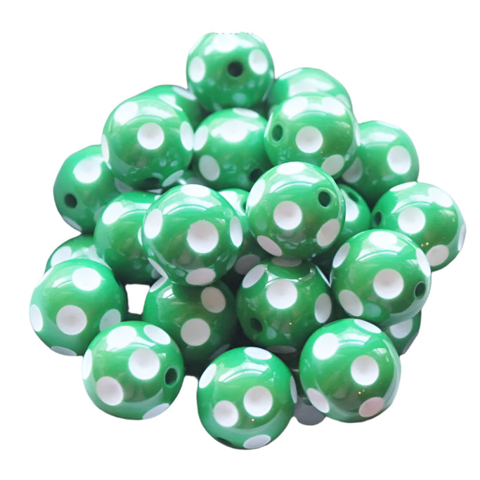 20mm Christmas Green Polka Dot Acrylic Beads