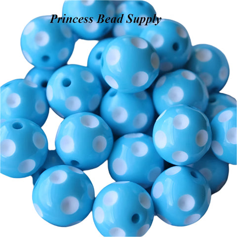 20mm Aqua Blue Polka Dot Acrylic Beads