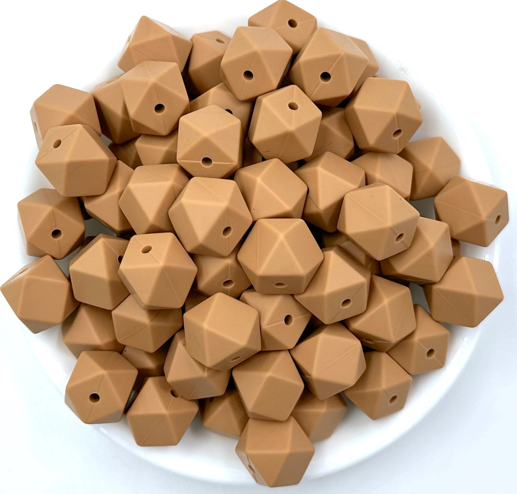 17mm Toasted Coconut Hexagon Silicone Beads