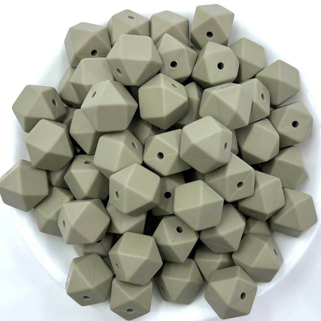 17mm Sage Gray Hexagon Silicone Beads