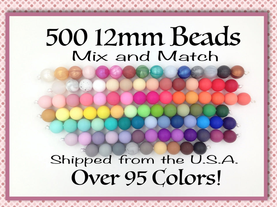 Silicone Wholesale--Mix & Match--12mm Bulk Silicone Beads--500
