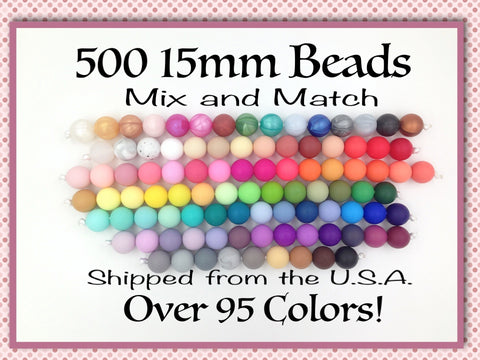 Silicone Wholesale--Mix & Match--15mm Bulk Silicone Beads--500