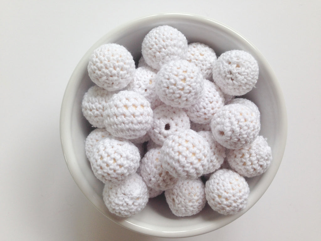White Crochet Wood Beads