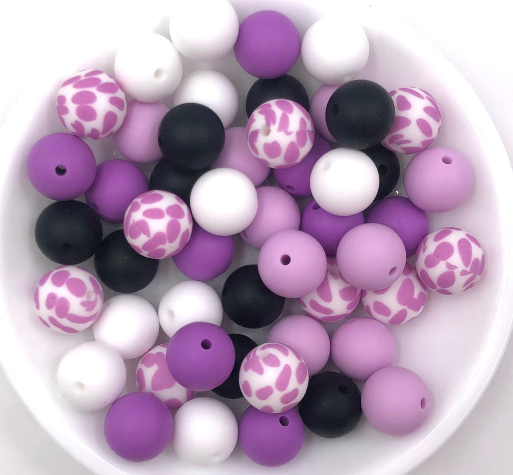 Purple Cow Silicone Bead Mix,  50 or 100 BULK Round Silicone Beads