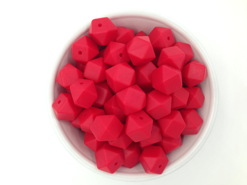 14mm Red Mini Hexagon Silicone Beads
