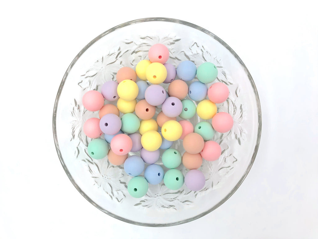 Pastel Pink, Peach, Yellow, Mint Baby Blue & Lavender 50 or 100 BULK Round Silicone Beads