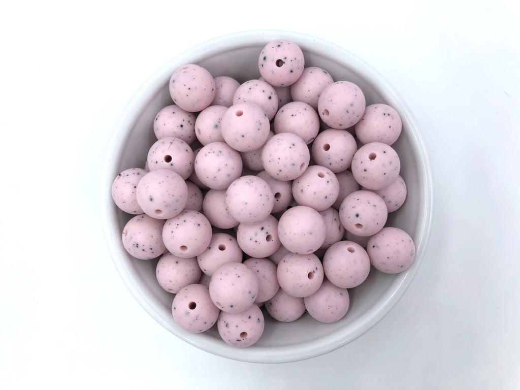 15mm Pink Speckled Silicone Beads
