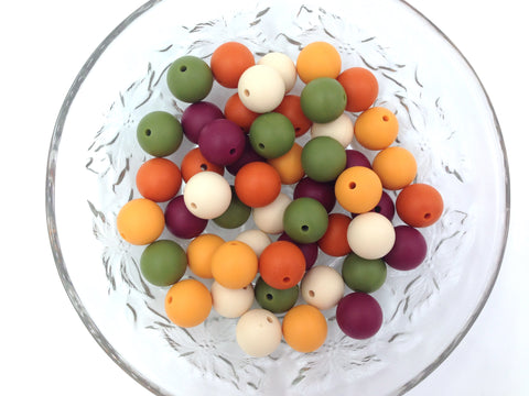 Beige, Green, Wine, Pumpkin & Mango Mix, 50 or 100 BULK Round Silicone Beads
