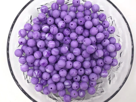9mm Purple Marble Silicone Beads