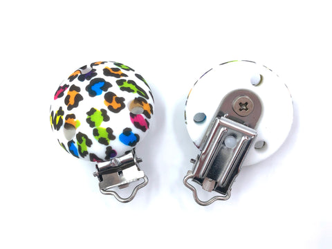 Colorful Leopard Round Silicone Pacifier Clip