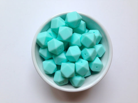 Aqua Hexagon Silicone Beads