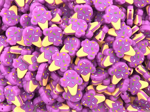 Purple Ice Cream Cone Silicone Beads