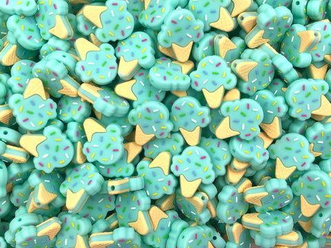 Mint Ice Cream Cone Silicone Beads