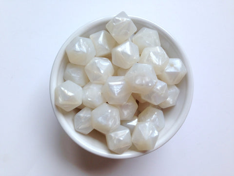 Metallic White Hexagon Silicone Beads