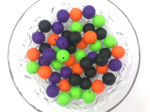 Orange, Green, Purple and Black Halloween Mix, 50 or 100 BULK Round Silicone Beads