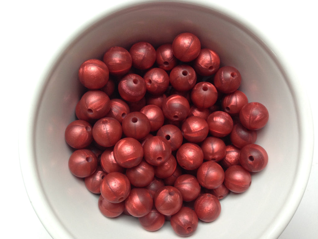 12mm Metallic Brick Red Silicone Beads