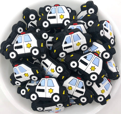 Police Car Silicone Beads--Black