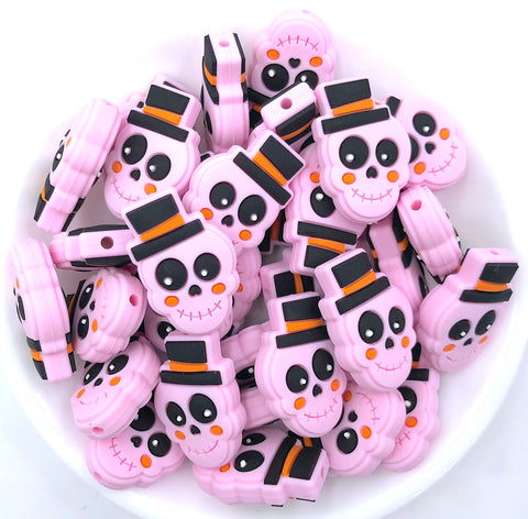 Skeleton Head Beads--Pink