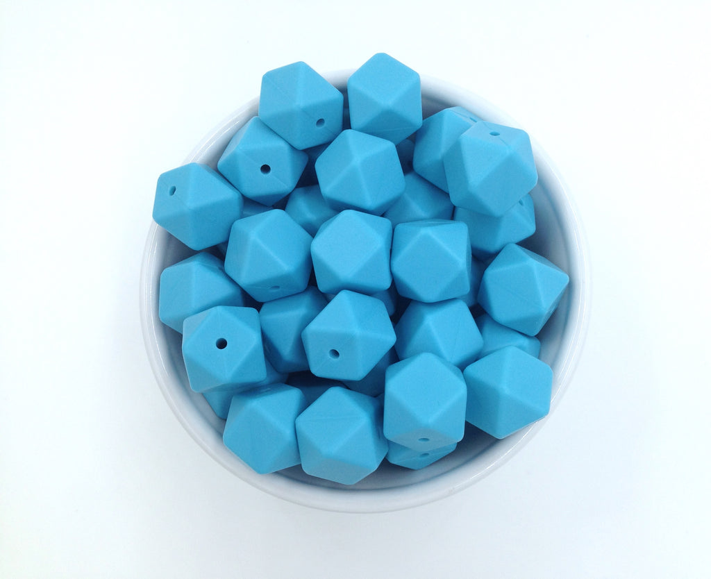 Island Blue Hexagon Silicone Beads