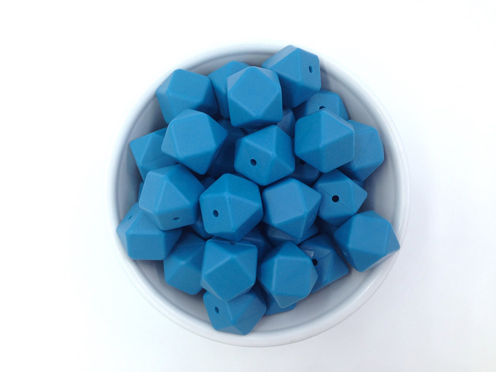 Sea Blue Hexagon Silicone Beads