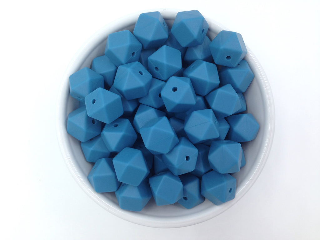 14mm Sea Blue Mini Hexagon Silicone Beads