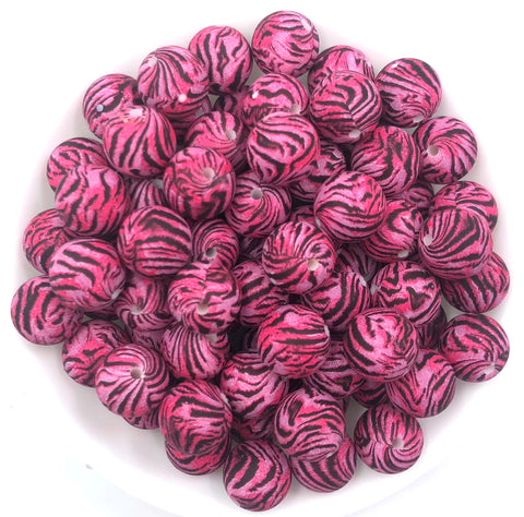 Pink Zebra Print Silicone Beads--15mm