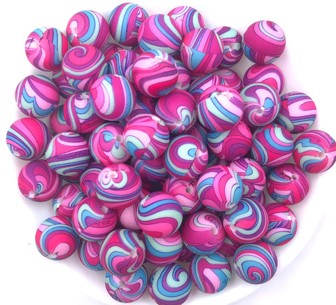 Retro Swirl Print Silicone Beads--15mm
