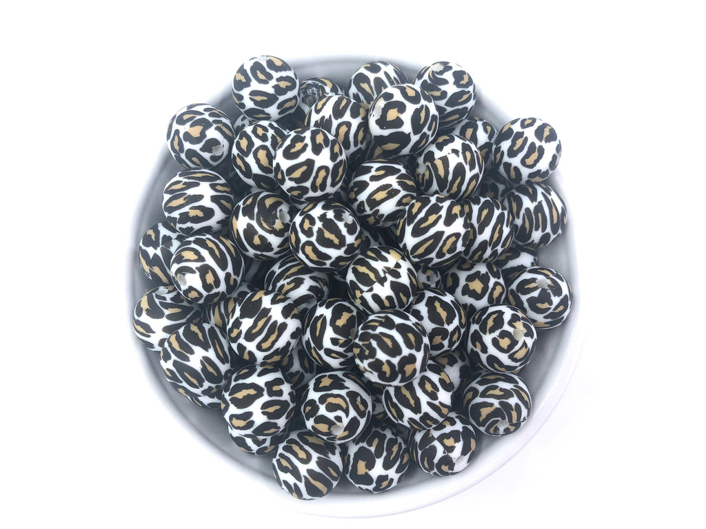 White Leopard Silicone Beads-15mm
