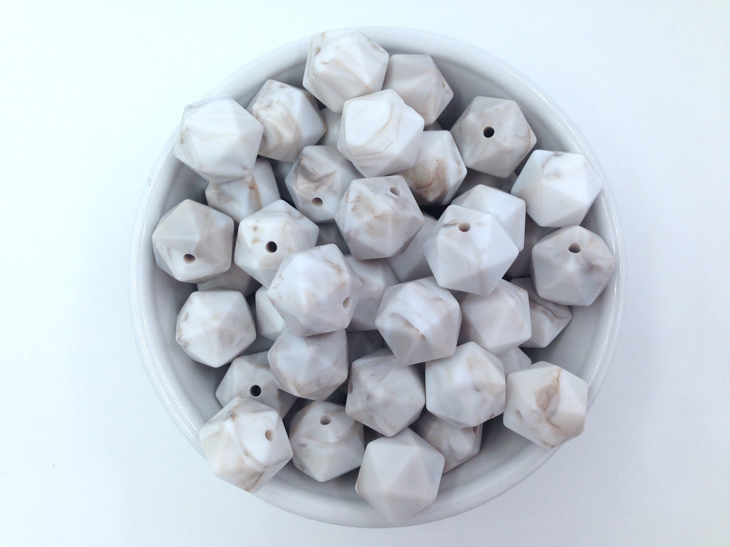 14mm Caramel Marble Mini Icosahedron Silicone Beads