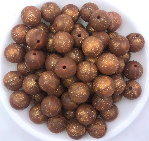 Brown Glitter Silicone Beads