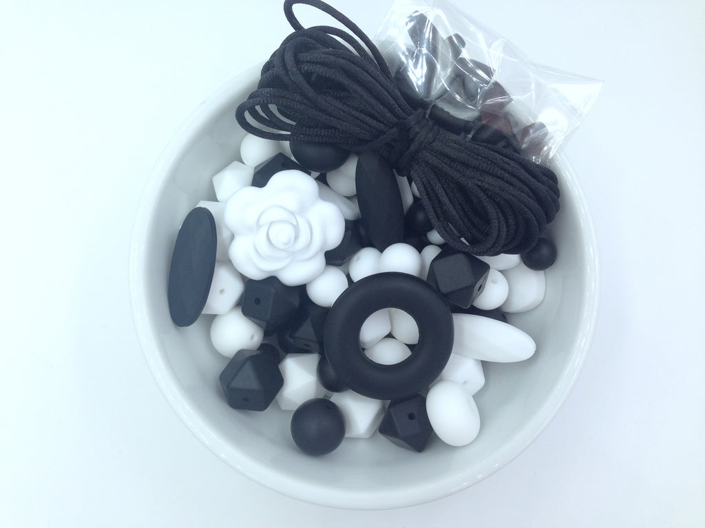 Black and White  Bulk Silicone Bead Mix