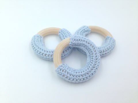 50mm Powder Blue Crochet Natural Wood Ring