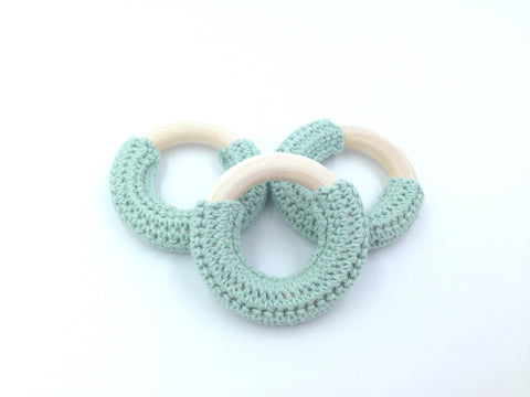 50mm Mint Crochet Natural Wood Ring